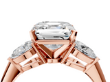 Rose gold Three-Stone Asscher Diamond Ring with Pear Side Stones in Four-Prong Setting_28