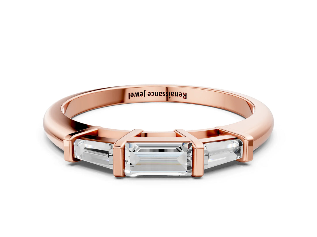 Rose gold Three-Stone Baguette Cut Channel Set Diamond Band_4