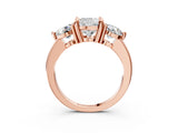 Rose gold Three-Stone Cushion Brilliant Cut Solitaire Ring with Prong Setting on a Classic Band 3