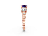 Rose gold Three-Stone Cushion Cut Amethyst Braided Band Ring with Four-Prong Setting_14