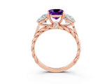 Rose gold Three-Stone Cushion Cut Amethyst Braided Band Ring with Four-Prong Setting_15