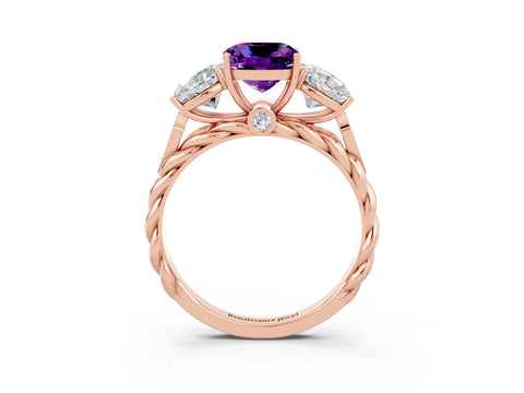 Rose gold Three-Stone Cushion Cut Amethyst Braided Band Ring with Four-Prong Setting_15