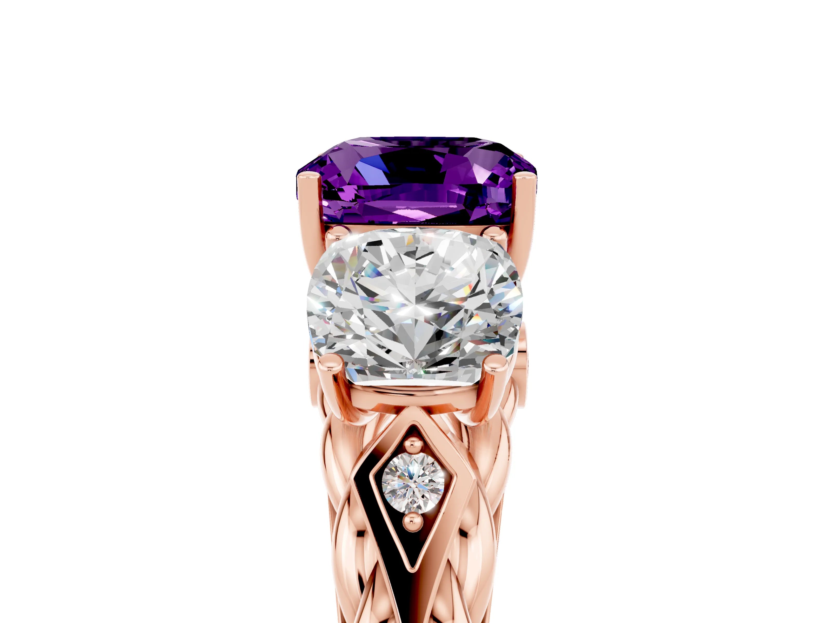 Rose gold Three-Stone Cushion Cut Amethyst Braided Band Ring with Four-Prong Setting_17