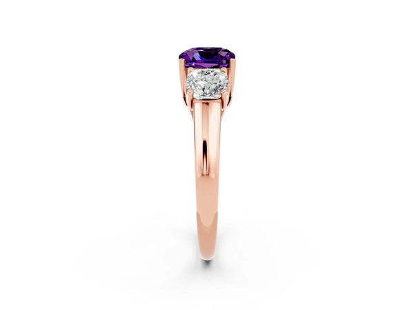 Rose gold Three-Stone Cushion Cut Amethyst Engagement Ring with Prong Setting