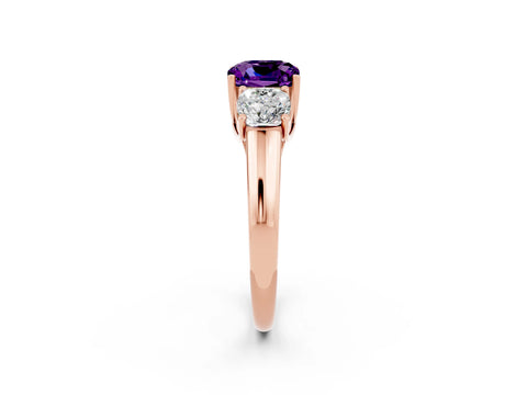 Rose gold Three-Stone Cushion Cut Amethyst Engagement Ring with Prong Setting_2