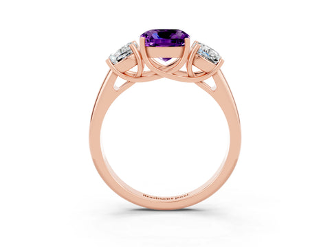 Rose gold Three-Stone Cushion Cut Amethyst Engagement Ring with Prong Setting_3