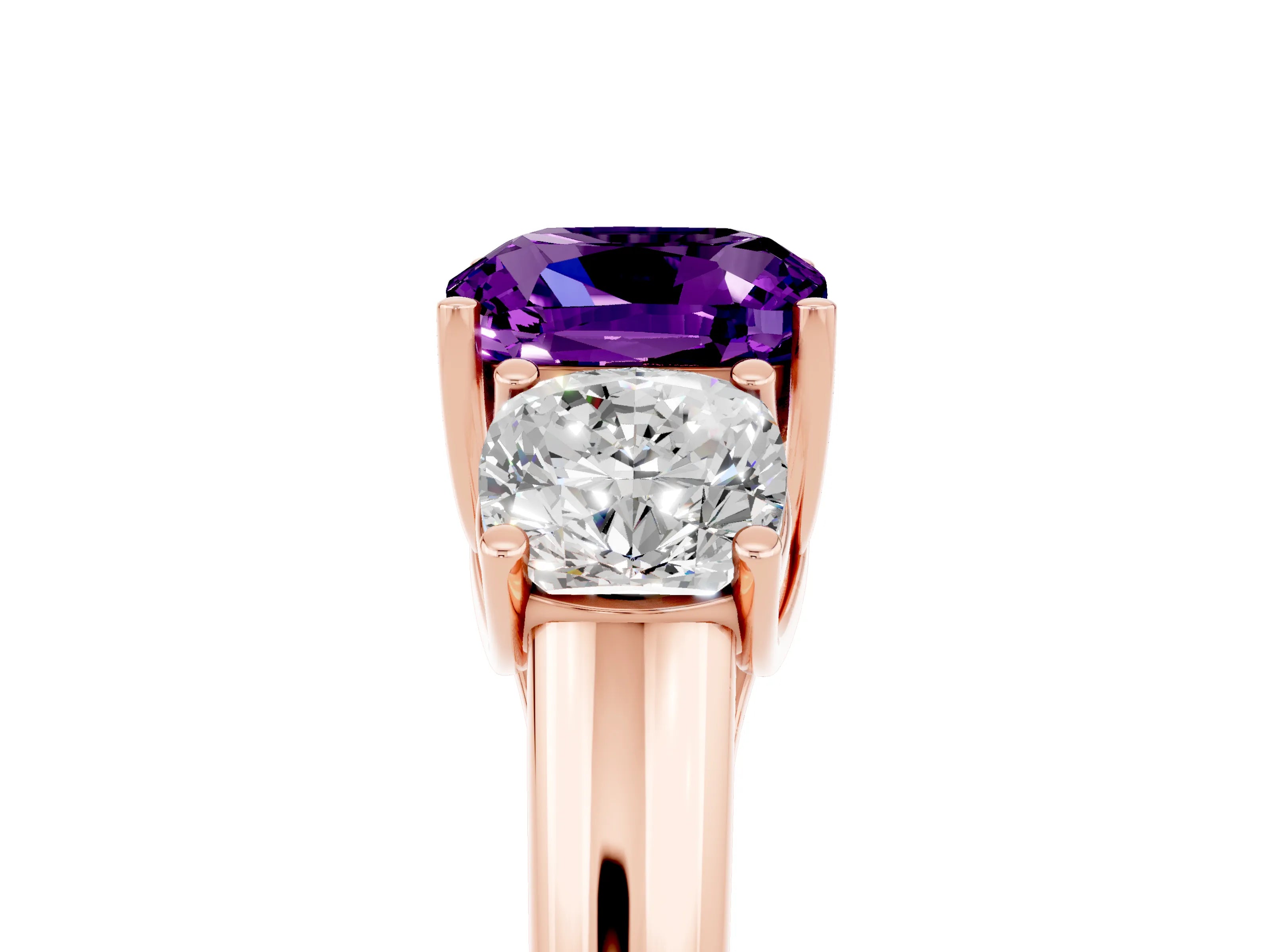 Rose gold Three-Stone Cushion Cut Amethyst Engagement Ring with Prong Setting_5