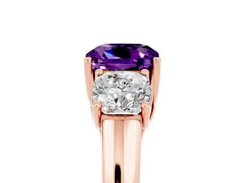 Rose gold Three-Stone Cushion Cut Amethyst Engagement Ring with Prong Setting_5