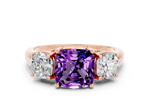 Rose gold Three-Stone Cushion Cut Amethyst Engagement Ring with Prong Setting