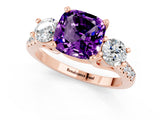 Rose gold Three-Stone Cushion Cut Amethyst Pavé Band with Four-Prong Setting_1