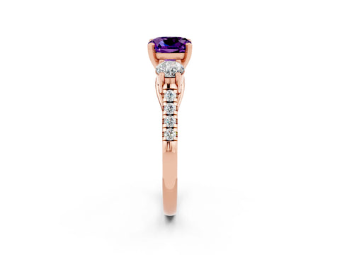 Rose gold Three-Stone Cushion Cut Amethyst Pavé Band with Four-Prong Setting_2