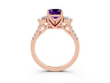 Rose gold Three-Stone Cushion Cut Amethyst Pavé Band with Four-Prong Setting_3