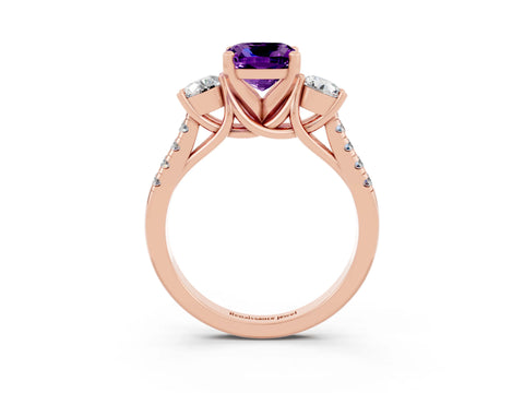 Rose gold Three-Stone Cushion Cut Amethyst Pavé Band with Four-Prong Setting_3
