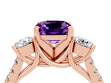 Rose gold Three-Stone Cushion Cut Amethyst Pavé Band with Four-Prong Setting_4