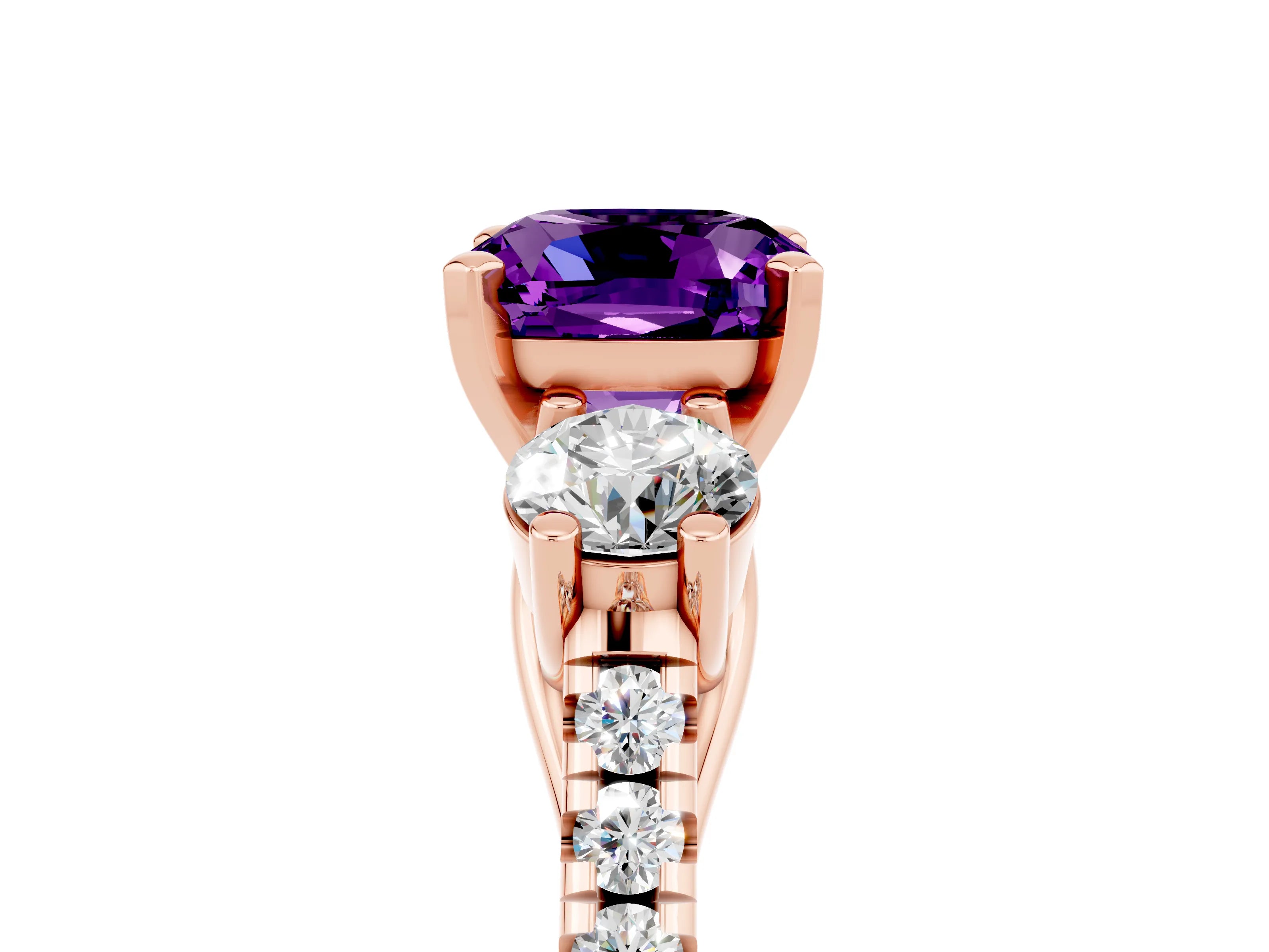 Rose gold Three-Stone Cushion Cut Amethyst Pavé Band with Four-Prong Setting_5