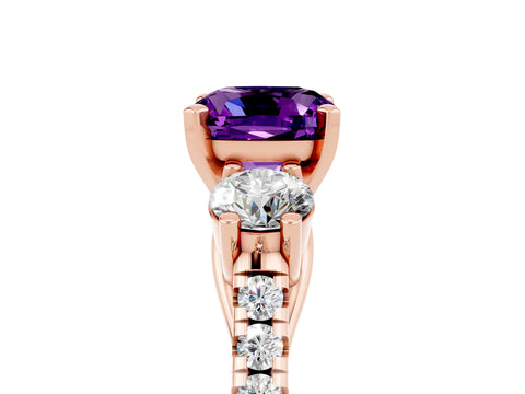 Rose gold Three-Stone Cushion Cut Amethyst Pavé Band with Four-Prong Setting_5