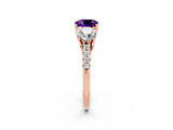 Rose gold Three-Stone Cushion Cut Amethyst Ring with Pavé Band and Prong Setting_14