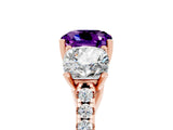 Rose gold Three-Stone Cushion Cut Amethyst Ring with Pavé Band and Prong Setting_17