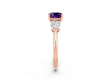 Rose gold Three-Stone Cushion Cut Amethyst Ring with Pear Side Stones and Four-Prong Setting_2