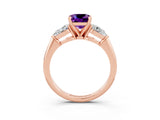 Rose gold Three-Stone Cushion Cut Amethyst Ring with Pear Side Stones and Four-Prong Setting_3