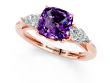 Rose gold Three-Stone Cushion Cut Amethyst Ring with Pear  Side Stones in Four-Prong Setting_13