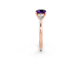 Rose gold Three-Stone Cushion Cut Amethyst Ring with Pear  Side Stones in Four-Prong Setting_14