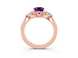Rose gold Three-Stone Cushion Cut Amethyst Ring with Pear  Side Stones in Four-Prong Setting_15