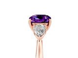 Rose gold Three-Stone Cushion Cut Amethyst Ring with Pear  Side Stones in Four-Prong Setting_17