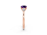 Rose gold Three-Stone Cushion Cut Amethyst Ring with Pear  Side Stones in Four-Prong Setting_38