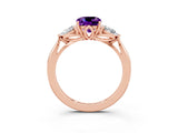 Rose gold Three-Stone Cushion Cut Amethyst Ring with Pear  Side Stones in Four-Prong Setting_39