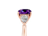 Rose gold Three-Stone Cushion Cut Amethyst Ring with Pear  Side Stones in Four-Prong Setting_41