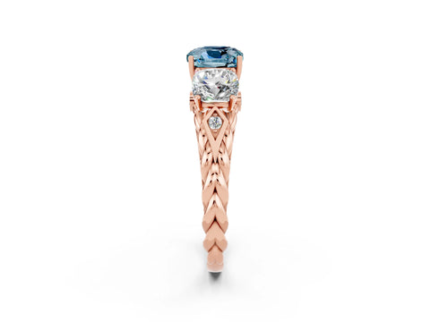 Rose gold Three-Stone Cushion Cut Aquamarine Braided Band Ring with Four-Prong Setting_14