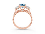 Rose gold Three-Stone Cushion Cut Aquamarine Braided Band Ring with Four-Prong Setting_15