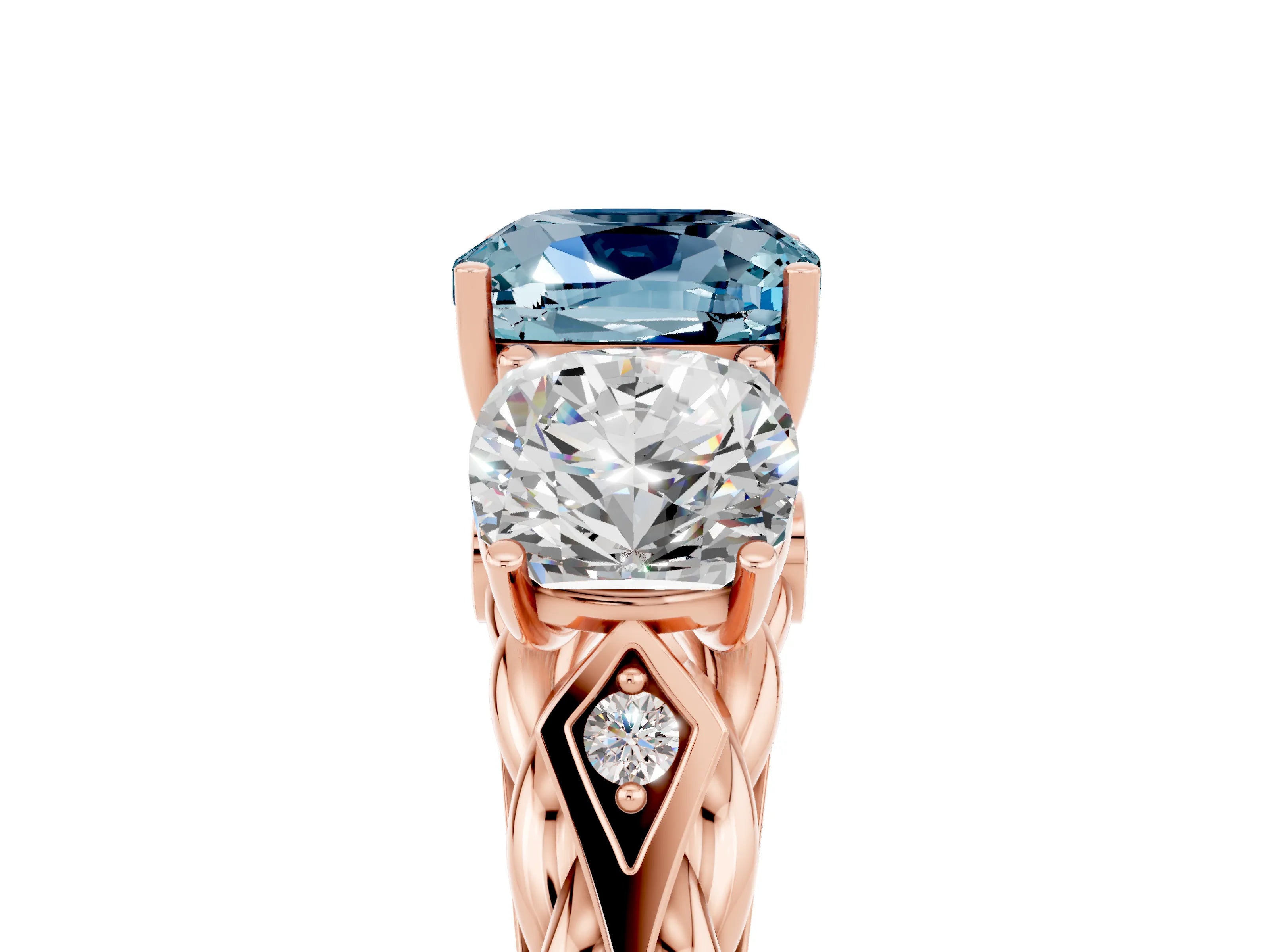 Rose gold Three-Stone Cushion Cut Aquamarine Braided Band Ring with Four-Prong Setting_17