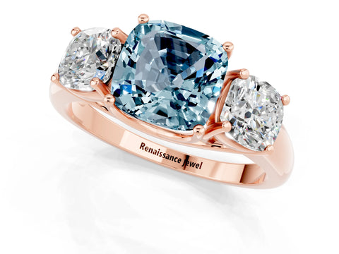 Rose gold Three-Stone Cushion Cut Aquamarine Engagement Ring with Prong Setting_1