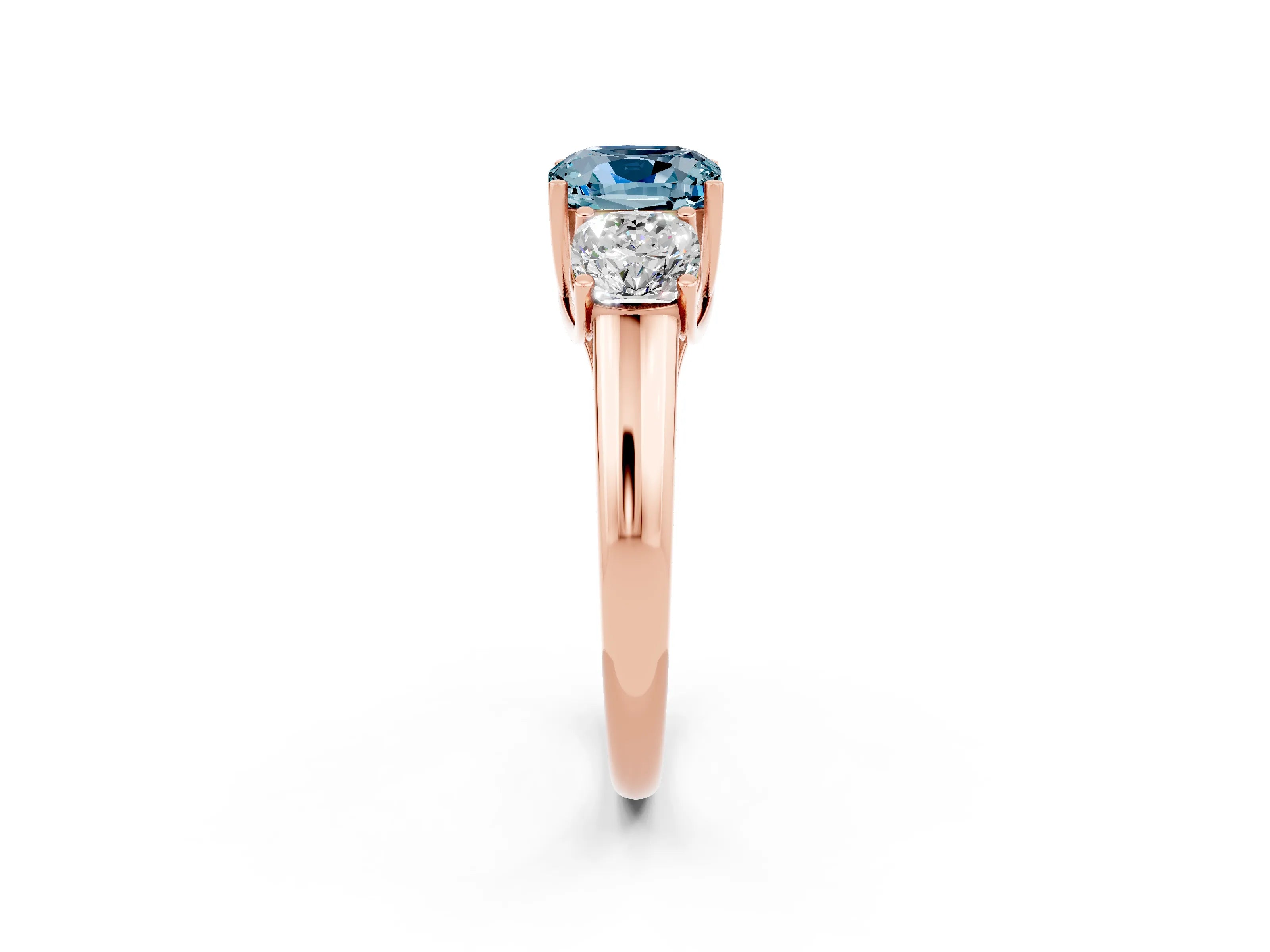 Rose gold Three-Stone Cushion Cut Aquamarine Engagement Ring with Prong Setting_2