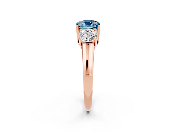 Rose gold Three-Stone Cushion Cut Aquamarine Engagement Ring with Prong Setting