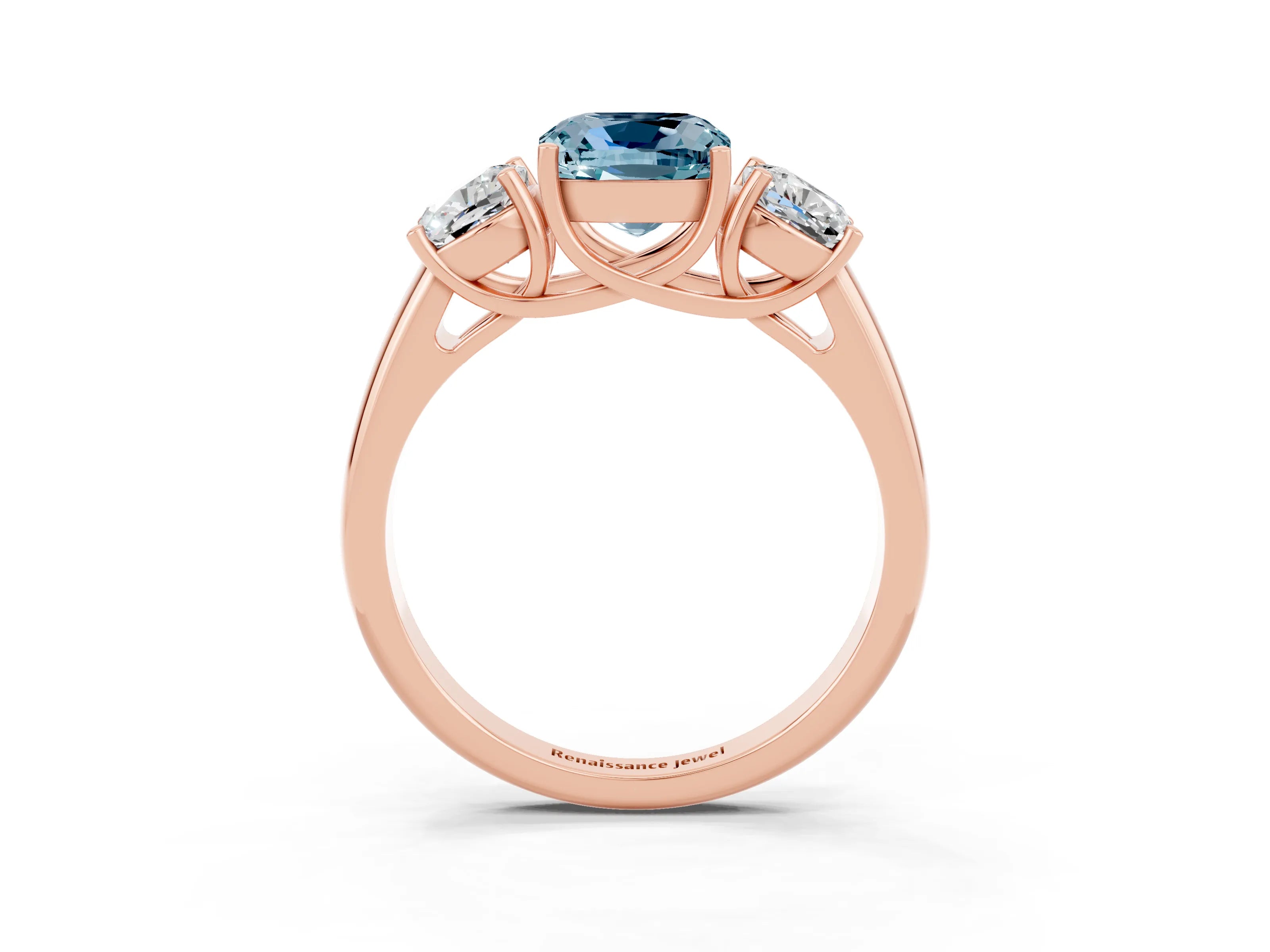 Rose gold Three-Stone Cushion Cut Aquamarine Engagement Ring with Prong Setting_3