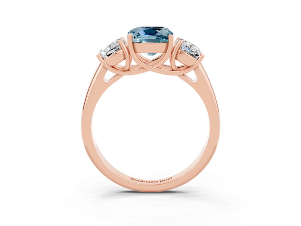 Rose gold Three-Stone Cushion Cut Aquamarine Engagement Ring with Prong Setting
