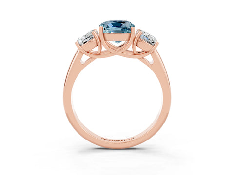 Rose gold Three-Stone Cushion Cut Aquamarine Engagement Ring with Prong Setting_3