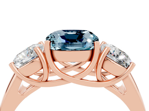 Rose gold Three-Stone Cushion Cut Aquamarine Engagement Ring with Prong Setting_4