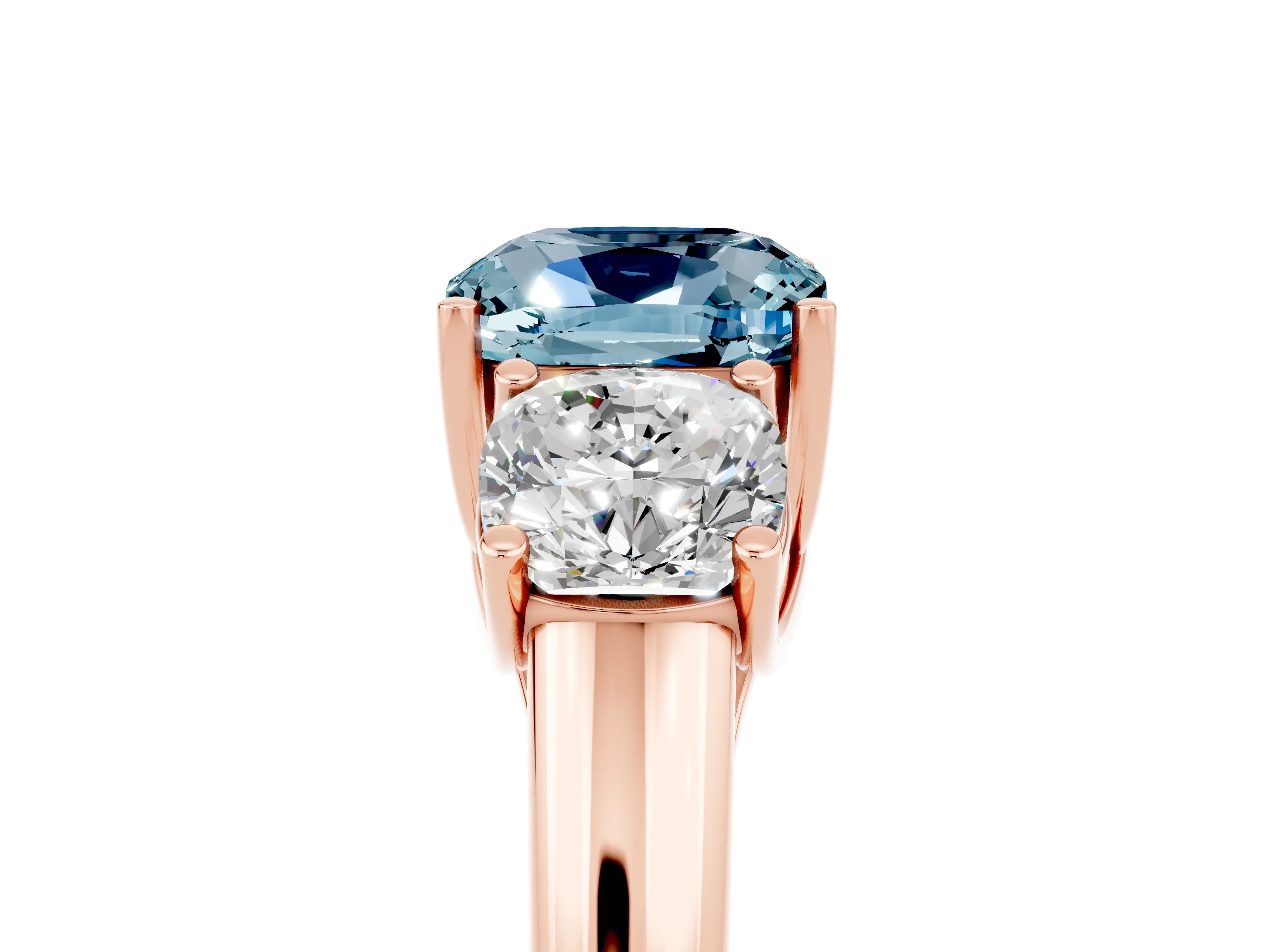 Rose gold Three-Stone Cushion Cut Aquamarine Engagement Ring with Prong Setting_5