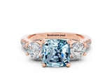 Rose gold Three-Stone Cushion Cut Aquamarine Pavé Band with Four-Prong Setting