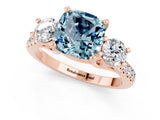 Rose gold Three-Stone Cushion Cut Aquamarine Pavé Band with Four-Prong Setting_1