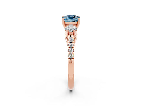 Rose gold Three-Stone Cushion Cut Aquamarine Pavé Band with Four-Prong Setting_2