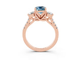 Rose gold Three-Stone Cushion Cut Aquamarine Pavé Band with Four-Prong Setting_3