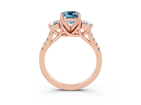 Rose gold Three-Stone Cushion Cut Aquamarine Pavé Band with Four-Prong Setting_3