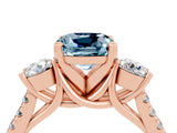 Rose gold Three-Stone Cushion Cut Aquamarine Pavé Band with Four-Prong Setting_4