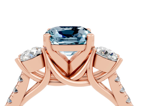 Rose gold Three-Stone Cushion Cut Aquamarine Pavé Band with Four-Prong Setting_4