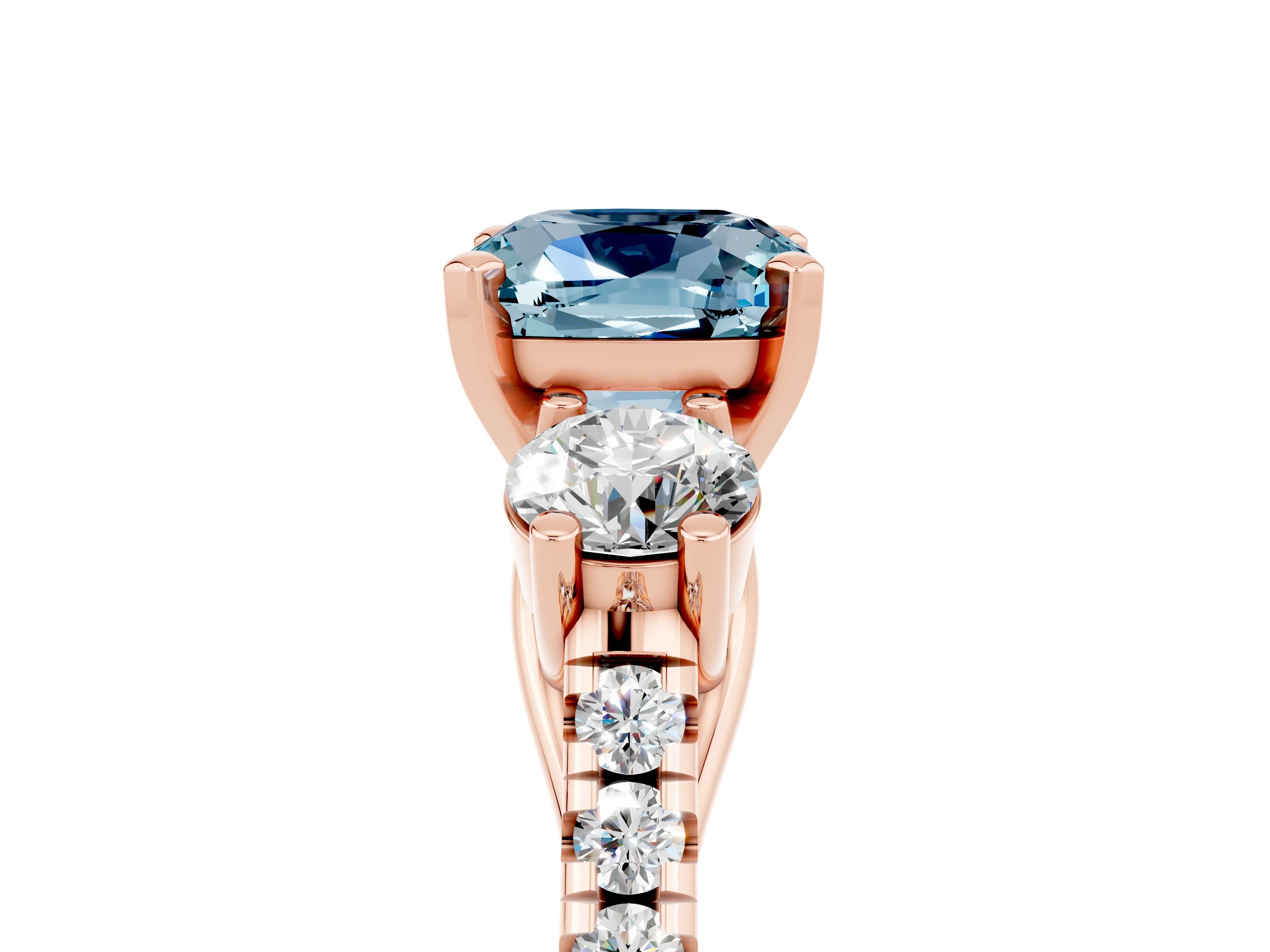 Rose gold Three-Stone Cushion Cut Aquamarine Pavé Band with Four-Prong Setting_5